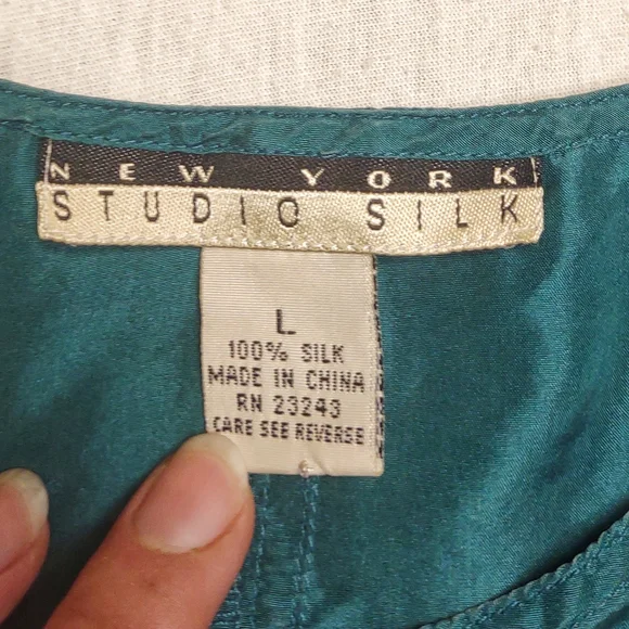 New York Studio Silk 100% Vintage 1990s Y2K Silk Evening Tank Top| Large| Teal - Picture 5 of 8